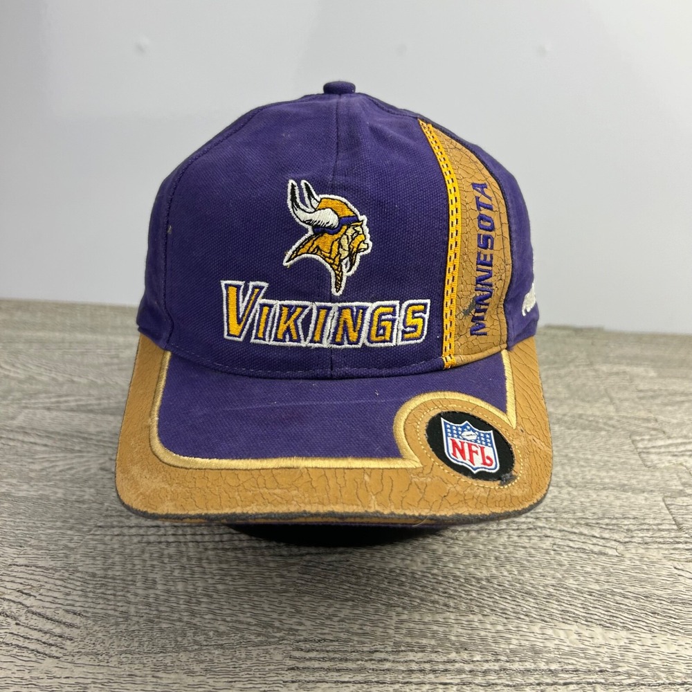 Vintage 90s Puma Minnesota Vikings Hat Cap Strap Back Adjustable Purple NFL